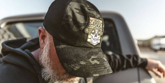 Viktos Trenchtime Hat in Black has an embroidered applique graphic